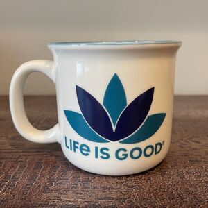 Life Is Good Happy Camper Enamel White Coffee Mug